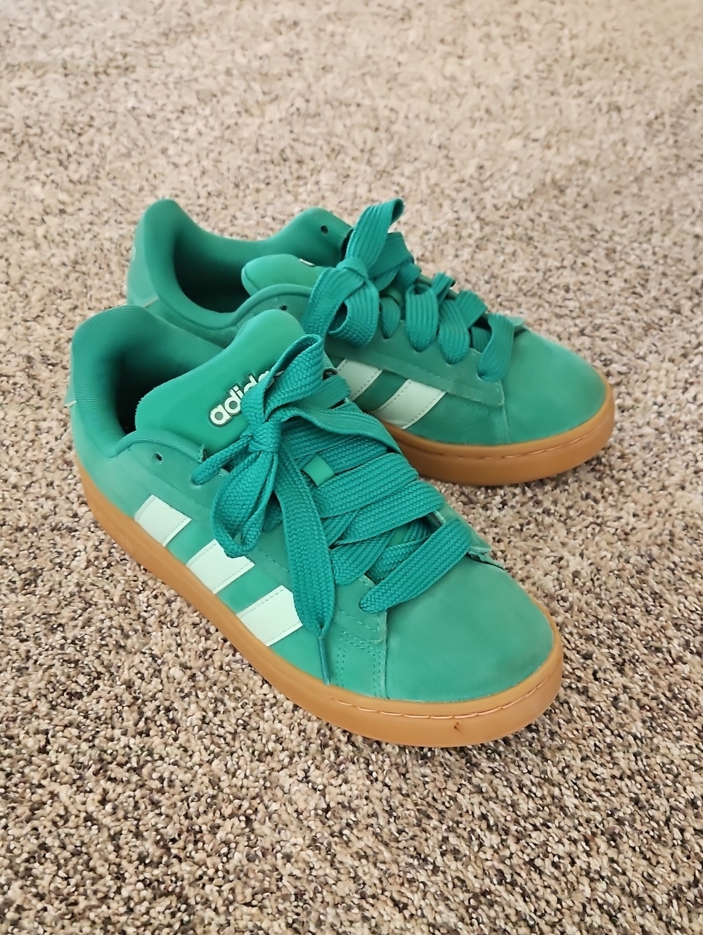 Adidas Kids Green Suede Sneakers with Gum Sole